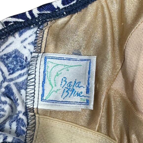 Vintage 90s Baja Blue One PIece Swimsuit Sz 10 Geometric Print High Cut Leg - Picture 6 of 8